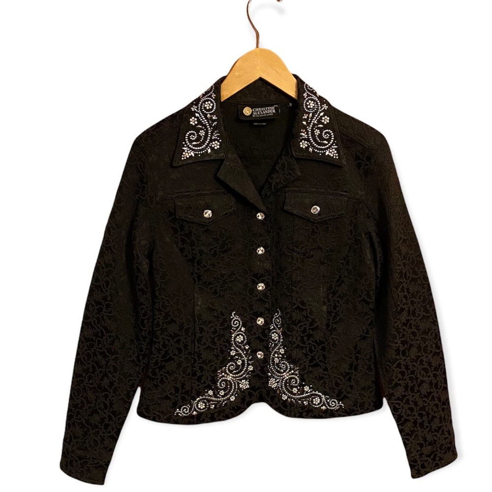Christine Alexander Black Jacquard Jacket with Swarovski Crystals small